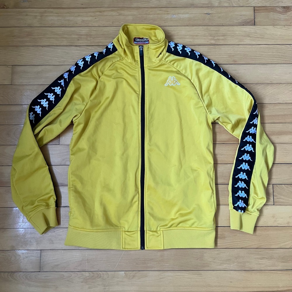 Kappa Mens Yellow Logo Tape Full Zip Track Jacket Medium Mock Neck Streetwear